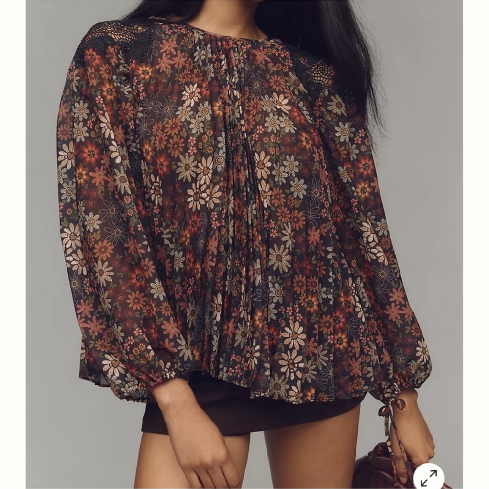 NWT Anthropologie Farm Rio - Floral Chiffon Blouse - Black and Red